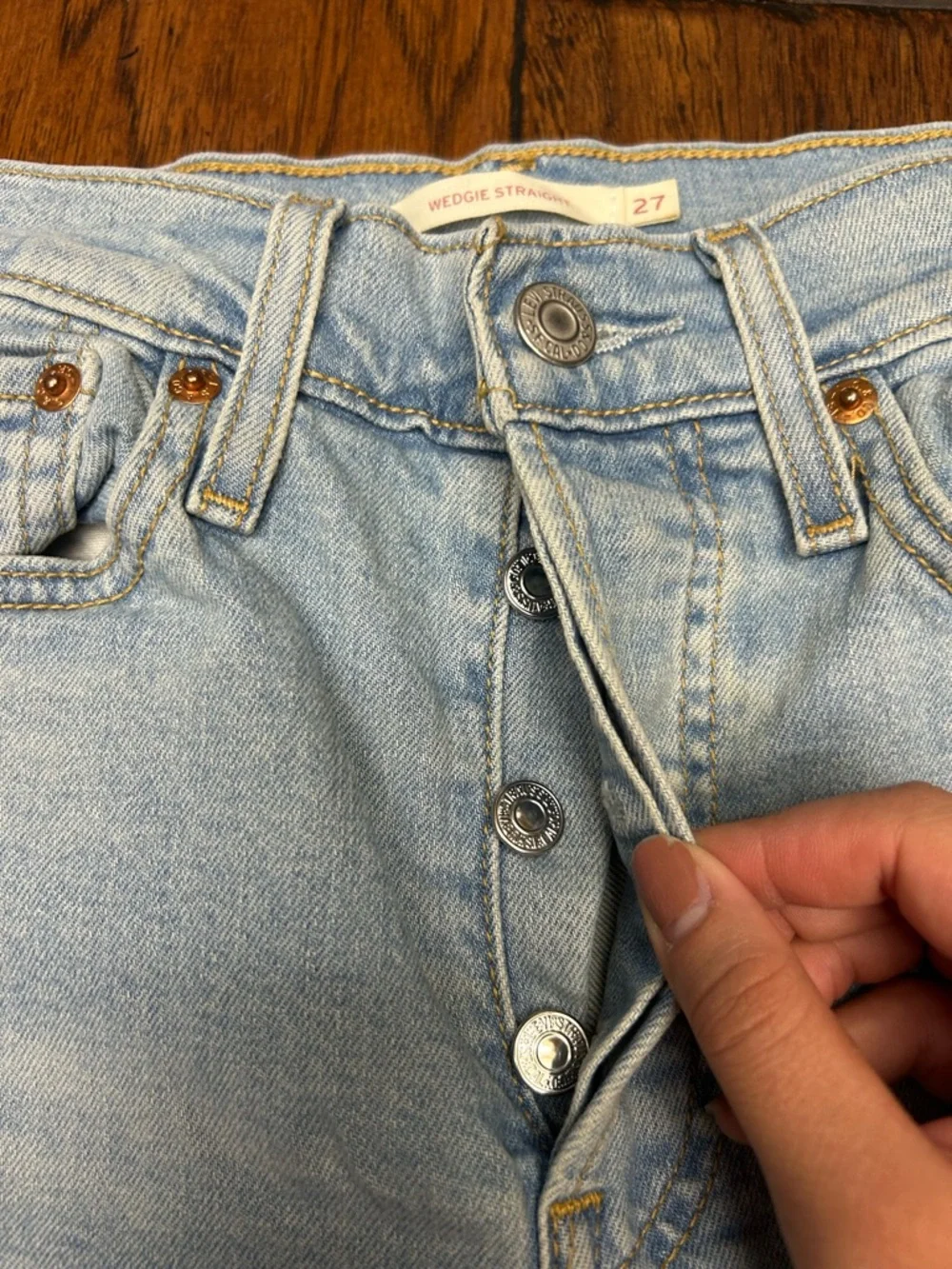 Levi's Light Blue Wedgie Straight Distressed Jeans - Picture 2 of 9